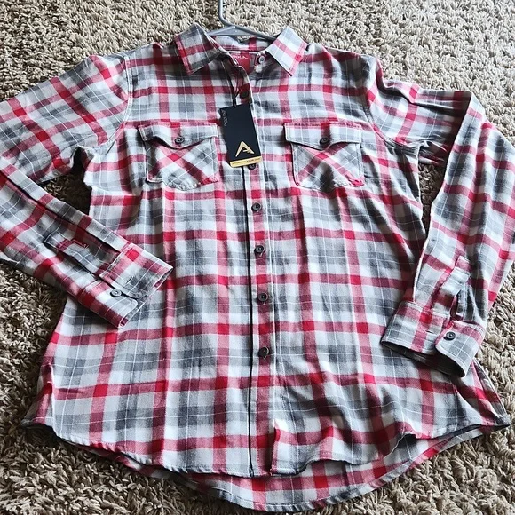 NWT Antigua womans red, gray, and white plaid long sleeve shirt size medium - Picture 5 of 7